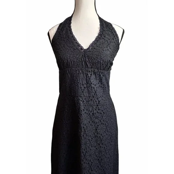 Banana Republic Womens Sz 4 Babydoll Midi Dress Black Lace Halter Fairy  Grudge